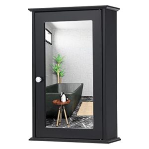 loko bathroom medicine cabinet with mirror, wall mounted storage cabinet with single mirrored door and adjustable shelf for bathroom, living room or entryway, 13.5 x 6 x 21 inches (brown)