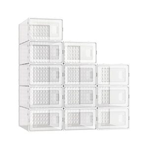 fixwal 12 pack shoe storage box shoe organizer boxes clear stackable plastic shoe boxes with lids, shoe organizer for closet sneaker storage bins holders, shoe display case （13×9.5×6.2 inch）