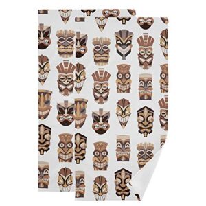 oreayn african tribal tiki masks hand towel for bathroom kitchen beach polyester cotton set of 2 cute mask print fingertip towel soft absorbent 28.3 x 14.4 inch white