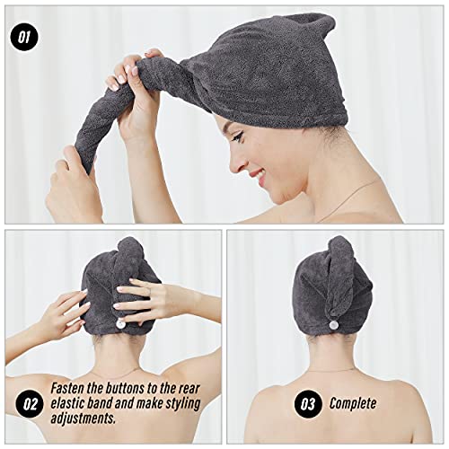 MOONQUEEN 5 Pack Hair Towel - Thicken 380GSM - Super Absorbent Quick Dry Hair Turban for Drying Curly Long Thick Hair Dark Grey