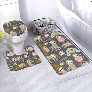zoeo cute sloth rainbow bathroom rugs bath mat sets 3 piece for toilet large non slip contour mats u shaped for women
