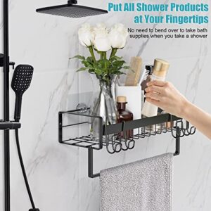 Shower Caddy, Adhesive Shower Organizer, 3 Pack Adhesive & Drilling Shower Shelf Basket, Rustproof Shower Rack with Soap Holder, Shower Shelves for Inside Shower, Bathroom Kitchen Storage (Black)