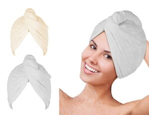 symgila microfiber hair towel wrap, hair turbans for wet hair, drying hair wrap towels for curly hair women anti frizz 2 pack (grey/beige)