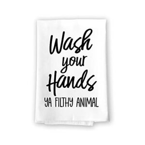 honey dew gifts, wash your hands ya filthy animal, 27 inch by 27 inch, 100% cotton, multi-purpose towel, inappropriate gifts, funny hand towels, white flour sack towel, bathroom decorations