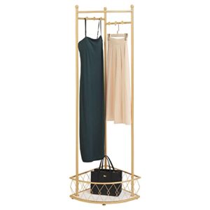 cre cra corner clothing rack gold clothes rack with storage basket metal corner coat rack stand modern garment rack for hanging clothes for bedroom boutiques clothes organizer for bag, scarf, jacket