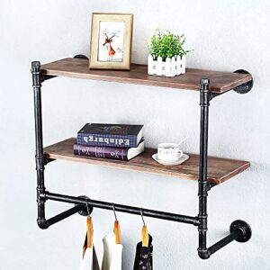 SULIANG Industrial Pipe Clothing Rack Wall Mounted Clothes Rack,Pipe Clothing Rack with Shelf Clothes Rack with Shelves,Retail Shelving Garment Rack