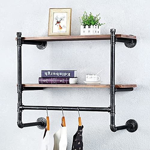 SULIANG Industrial Pipe Clothing Rack Wall Mounted Clothes Rack,Pipe Clothing Rack with Shelf Clothes Rack with Shelves,Retail Shelving Garment Rack