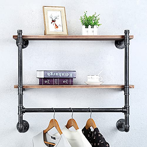 SULIANG Industrial Pipe Clothing Rack Wall Mounted Clothes Rack,Pipe Clothing Rack with Shelf Clothes Rack with Shelves,Retail Shelving Garment Rack