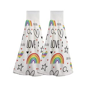 kitchen hanging hand towels love is love pride month bathroom soft hanging tie towel with loop super absorbent machine washable,2 pack