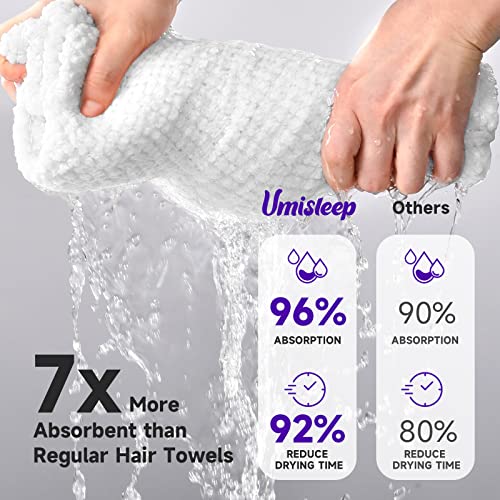 Umisleep Extra Large Microfiber Hair Towel for Women Curly, Long, Thick Hair, 2 Pack Ultra Absorbent Hair Drying Towel Wrap, Super Soft Anti Frizz Hair Turban with Elastic Loop (White, Pink)