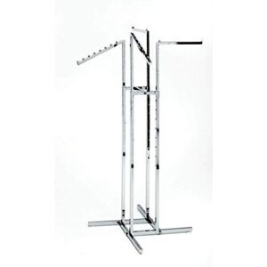 clothing rack – heavy duty chrome 4 way rack, adjustable arms, square tubing, perfect for clothing store display with 2 straight arms and 2 slanted arms, takes up only 32 inches of floor space