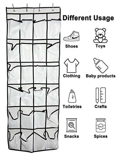 SIEHAM Over the door shoe organizer 24 mesh pockets hanging shoe storage shoe rack for closet entryway bedroom bathroom storage room shoe rack (White fine mesh) (White fine mesh)