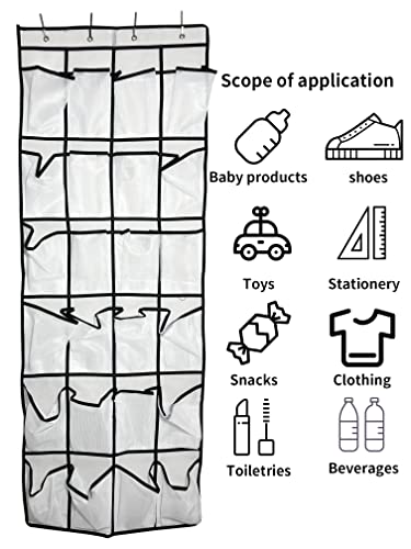 SIEHAM Over the door shoe organizer 24 mesh pockets hanging shoe storage shoe rack for closet entryway bedroom bathroom storage room shoe rack (White fine mesh) (White fine mesh)