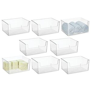 mdesign large modern plastic open front dip storage organizer bin basket for bathroom organization - vanity shelf, cubby, cabinet, and closet organizing decor - ligne collection - 8 pack - clear