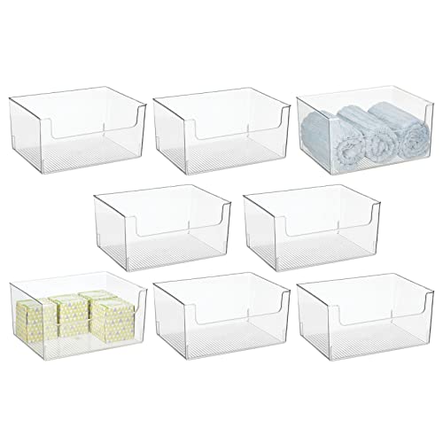 mDesign Large Modern Plastic Open Front Dip Storage Organizer Bin Basket for Bathroom Organization - Vanity Shelf, Cubby, Cabinet, and Closet Organizing Decor - Ligne Collection - 8 Pack - Clear