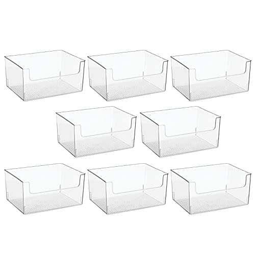 mDesign Large Modern Plastic Open Front Dip Storage Organizer Bin Basket for Bathroom Organization - Vanity Shelf, Cubby, Cabinet, and Closet Organizing Decor - Ligne Collection - 8 Pack - Clear