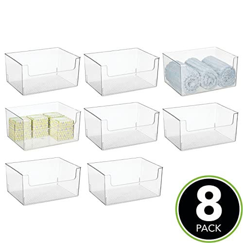 mDesign Large Modern Plastic Open Front Dip Storage Organizer Bin Basket for Bathroom Organization - Vanity Shelf, Cubby, Cabinet, and Closet Organizing Decor - Ligne Collection - 8 Pack - Clear