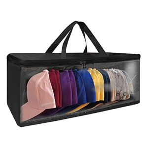 ohihuw hat organizer for closet, 8.6" width widened design, large hat box, baseball cap storage bag with carrying handles & lid, solid structure with plastic boards (black)