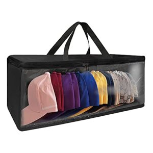 ohihuw Hat Organizer for Closet, 8.6" Width Widened Design, Large Hat Box, Baseball Cap Storage Bag with Carrying Handles & Lid, Solid Structure with Plastic Boards (Black)