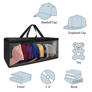 ohihuw Hat Organizer for Closet, 8.6" Width Widened Design, Large Hat Box, Baseball Cap Storage Bag with Carrying Handles & Lid, Solid Structure with Plastic Boards (Black)