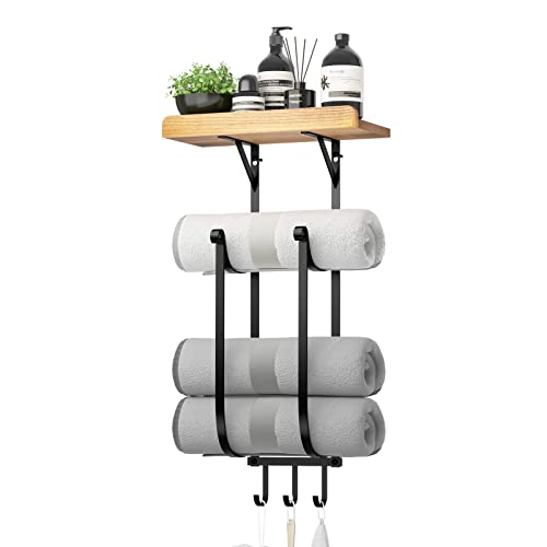 SODUKU Towel Racks for Bathroom Wall Mounted 3 Tier Metal Bath Towel Holder Modern Towel Storage Rack Hand Towel Holder Towel Organizer or Towel Shelf for Bathroom (Black)