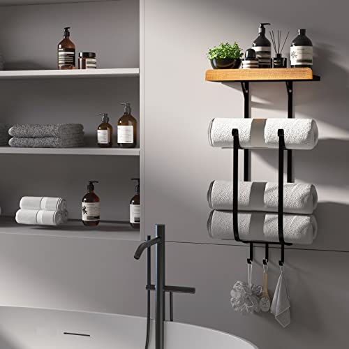 SODUKU Towel Racks for Bathroom Wall Mounted 3 Tier Metal Bath Towel Holder Modern Towel Storage Rack Hand Towel Holder Towel Organizer or Towel Shelf for Bathroom (Black)
