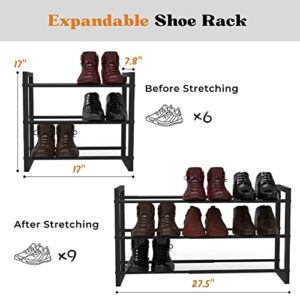 COMAX 3-Tier Expandable Shoe Rack or Boot Rack Organizer for Tall Boots, Small Adjustable Shoe Shelf for Entryway Closet, Modern Metal Iron Shoe Stand, Free Standing Extendable Shoe Storage Organizer