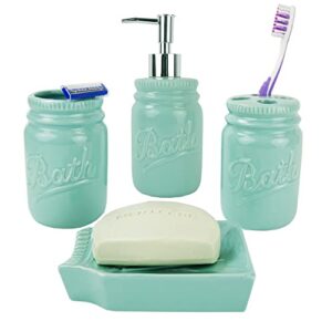4-piece ceramic mason jar bathroom set (mint), by home basics beautiful and contemporary design bathroom accessory sets bath accessories for bathroom