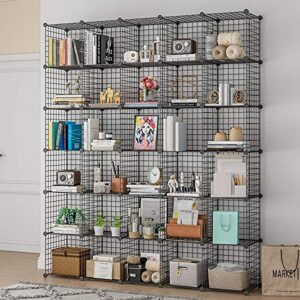 KOUSI DIY Wire Cube Storage, Modular Metal Shelf, Cubby Shelving, Stackable Grid Organizer, 30 Cube, Black