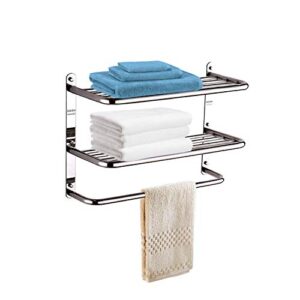 aiptosy hotel towel rack, 3-tier bathroom shelf with towel bar - wall mounted, 23 inch, bright-polished, sus304 stainless steel
