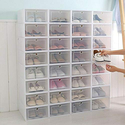 Portable Shoe Rack 24 Pairs DIY Shoe Cabinet with Doors, Free Standing Shoe Shelf Organizer with Transparent Cover, White Plastic Shoe Organizer Expandable for Closet Entryway Hallway Bedroom