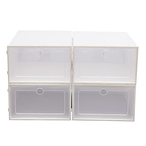 Portable Shoe Rack 24 Pairs DIY Shoe Cabinet with Doors, Free Standing Shoe Shelf Organizer with Transparent Cover, White Plastic Shoe Organizer Expandable for Closet Entryway Hallway Bedroom