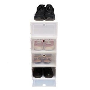 Portable Shoe Rack 24 Pairs DIY Shoe Cabinet with Doors, Free Standing Shoe Shelf Organizer with Transparent Cover, White Plastic Shoe Organizer Expandable for Closet Entryway Hallway Bedroom