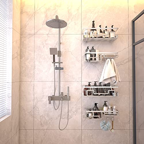 WESTREE Shower Caddy Shelf Bathroom - No Drilling Traceless Adhesive Bathroom Storage Organizer, 2-in-1 Shower Holder Organizer Kitchen Shelves Basket for Bathroom Kitchen