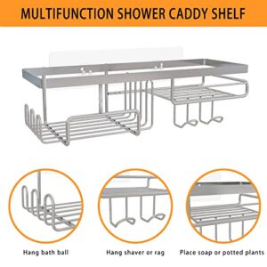 WESTREE Shower Caddy Shelf Bathroom - No Drilling Traceless Adhesive Bathroom Storage Organizer, 2-in-1 Shower Holder Organizer Kitchen Shelves Basket for Bathroom Kitchen