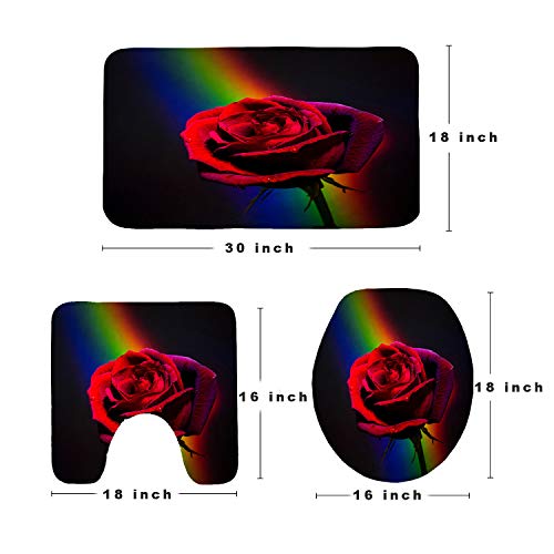 Artmyharbor 4Pcs Red Rose Shower Curtain Sets with Non-Slip Rugs Bath Mat Toilet Lid Cover and 12 Hooks Waterproof Romantic Flower Pattern Bath Sets Bathroom Decor Valentine's Day Gift