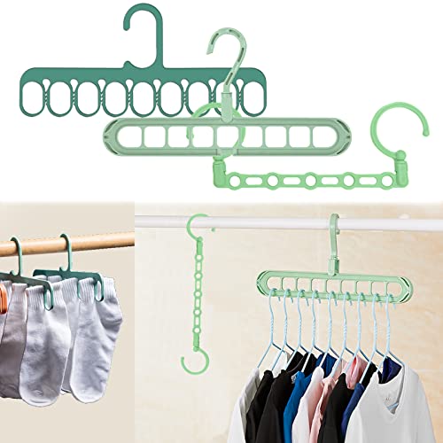 Space Saving Hangers,3 Pack Magic Hanger Space Saving,Closet Organizers and Storage,9 Slots Multifunctional Cascading Closet Organizers for Heavy Clothes, Shirts Pants Dresses Coat(Green)