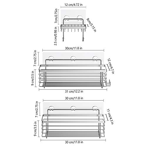 ODesign Shower Caddy Basket with Hooks Soap Dish Holder Shelf for Shampoo Conditioner Bathroom Storage Organizer SUS304 Stainless Steel Rustproof Adhesive No Drilling - 3 Pack