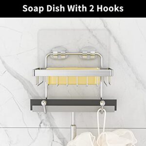 ODesign Shower Caddy Basket with Hooks Soap Dish Holder Shelf for Shampoo Conditioner Bathroom Storage Organizer SUS304 Stainless Steel Rustproof Adhesive No Drilling - 3 Pack