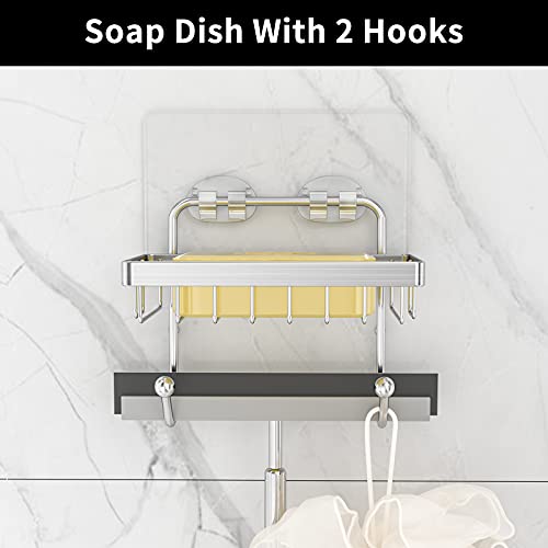 ODesign Shower Caddy Basket with Hooks Soap Dish Holder Shelf for Shampoo Conditioner Bathroom Storage Organizer SUS304 Stainless Steel Rustproof Adhesive No Drilling - 3 Pack