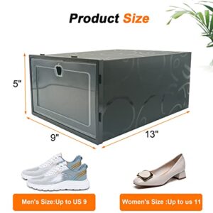 ikaufen 12 Pack Shoe Organizer Boxes, Shoe Boxes Black Plastic Stackable,Shoe Storage Bins for Closet,Space Saving Shoe Containers For Sneaker Display, Fit up to US Size 12(13”x 9.1”x 5.5”)