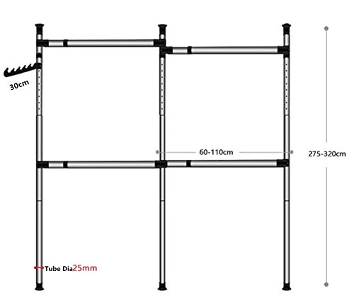 Estink Garment Rack, Portable Indoor Garment Hanger Tools Heavy-Duty Adjustable DIY Coat Hanger Clothes Wardrobe 3 Poles 4 Bars Home Hanging Rack