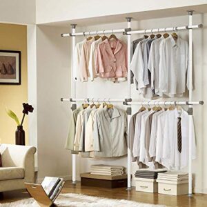 Estink Garment Rack, Portable Indoor Garment Hanger Tools Heavy-Duty Adjustable DIY Coat Hanger Clothes Wardrobe 3 Poles 4 Bars Home Hanging Rack