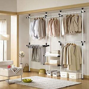 Estink Garment Rack, Portable Indoor Garment Hanger Tools Heavy-Duty Adjustable DIY Coat Hanger Clothes Wardrobe 3 Poles 4 Bars Home Hanging Rack