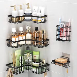 corner shower caddy, 5-pack adhesive shower organizer, wall mounted bathroom organizer with soap holder, toothbrush holder, shower rack bathroom storage accessories, shower shelves for inside shower