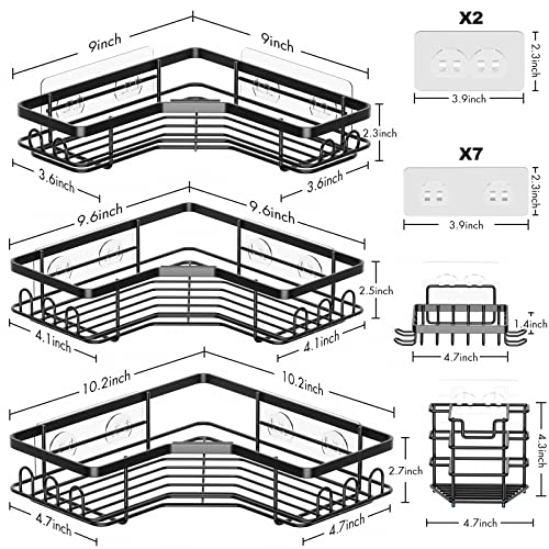 Corner Shower Caddy, 5-Pack Adhesive Shower Organizer, Wall Mounted Bathroom Organizer with Soap Holder, Toothbrush Holder, Shower Rack Bathroom Storage Accessories, Shower Shelves for Inside Shower