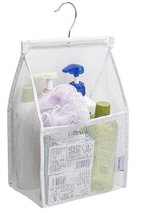 qimodo small hanging mesh shower caddy,solid bathroom toiletry organizer bag with rotatable hanger (pure white)