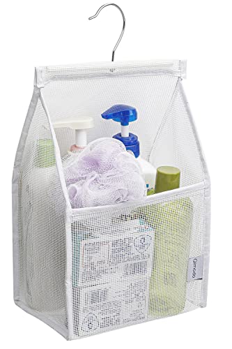 Qimodo Small Hanging Mesh Shower Caddy,Solid Bathroom Toiletry Organizer Bag with Rotatable Hanger (pure white)