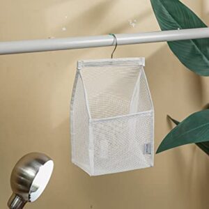 Qimodo Small Hanging Mesh Shower Caddy,Solid Bathroom Toiletry Organizer Bag with Rotatable Hanger (pure white)