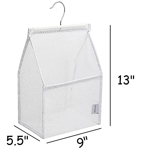 Qimodo Small Hanging Mesh Shower Caddy,Solid Bathroom Toiletry Organizer Bag with Rotatable Hanger (pure white)